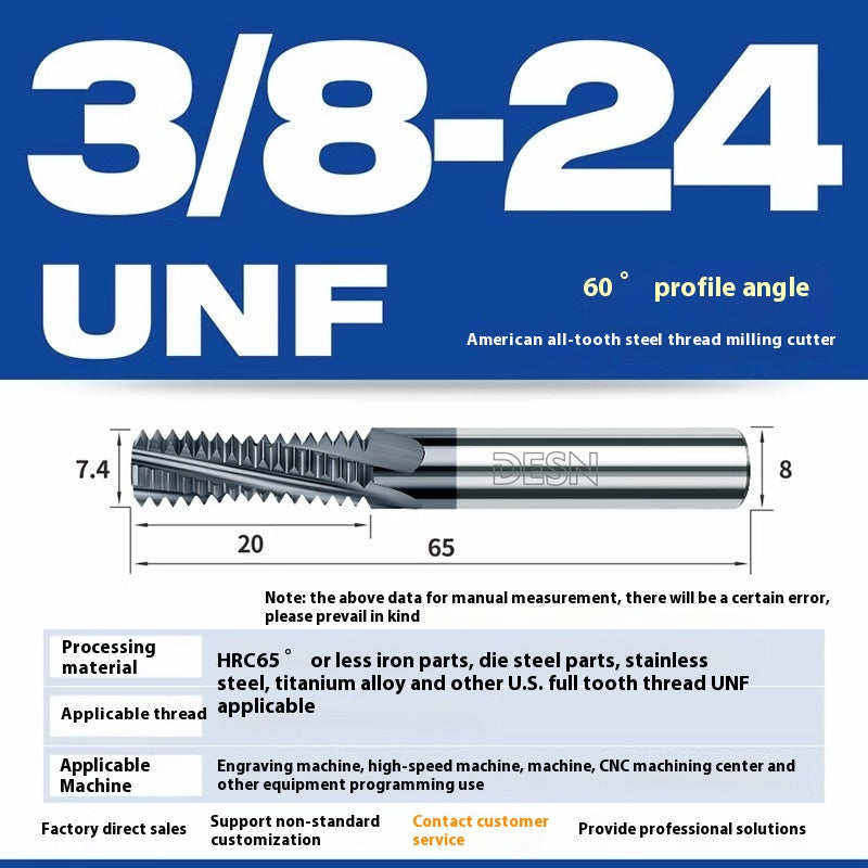 1115-65° high hard tungsten carbide thread milling cutter Long tooth full tooth alloy American thread milling cutter UNC UNF aluminum stainless steel Shandong Denso Pricision Tools Co.,Ltd.